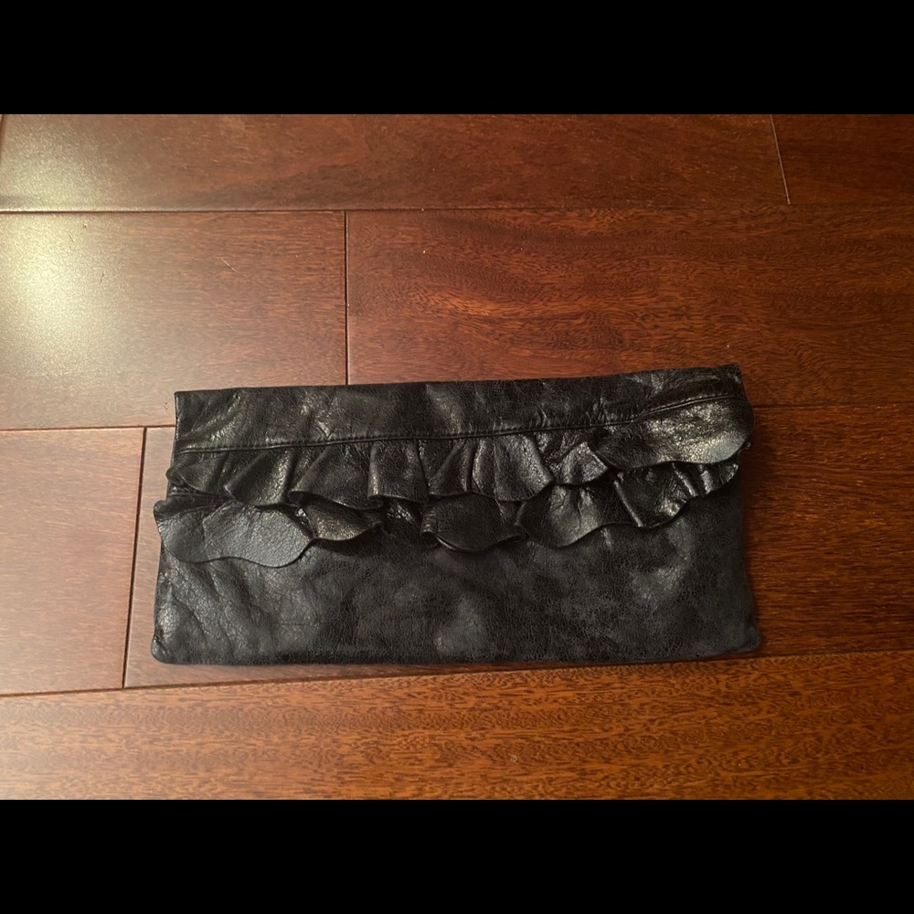 HOBO Distressed Leather Ruffle Clutch